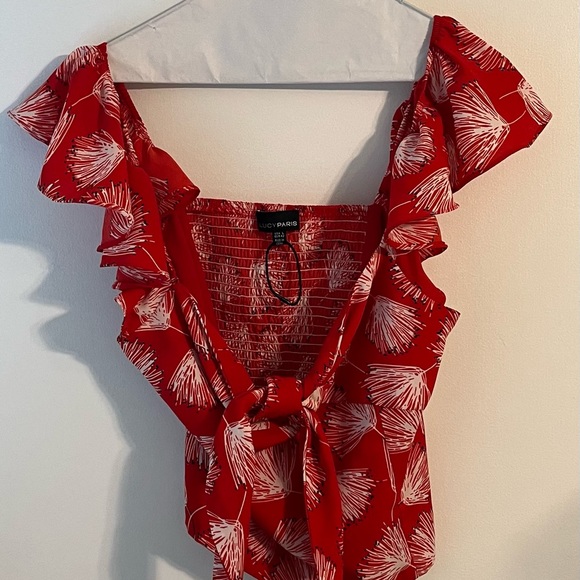 Lucy Paris Tops - Lucy Paris Lana Womens Tie Neck Ruffled Cropped Top US Size 10